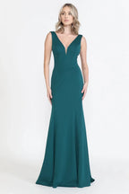 Sleek Mermaid Deep V-Neck Sleeveless Open Back Floor Length Prom Dress
