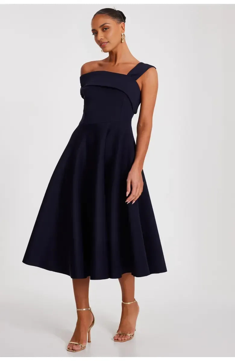 A-Line Asymmetric-neck Sleeveless Backless Tea-Length Prom Dress