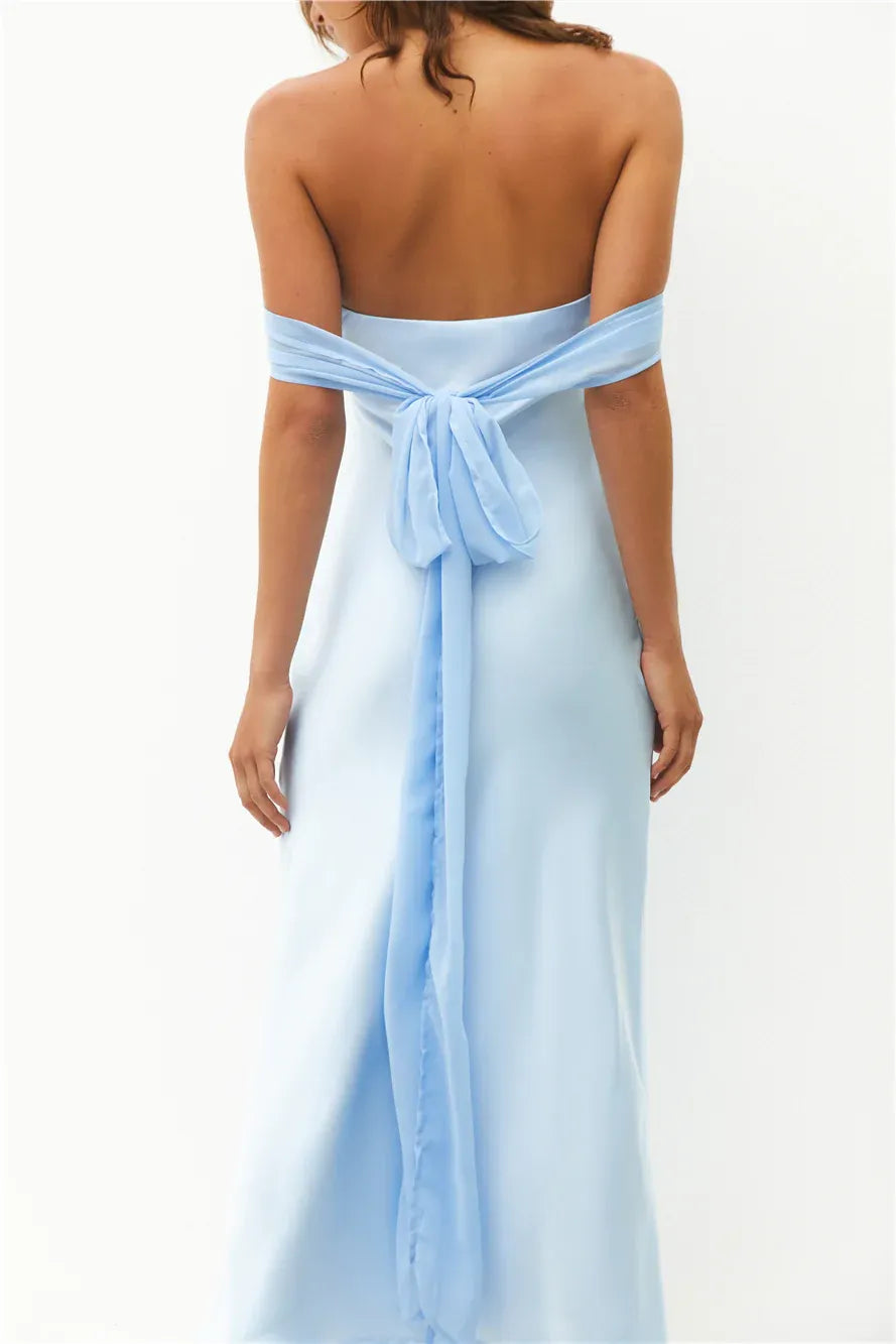 Romantic Sheath Strapless Sleeveless Tie Back Midi Length Prom Dress