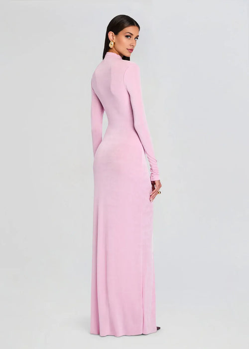 Stylish Sheath Mock Neck Long Sleeve Back Zip Floor Length Plus Size Prom Dress