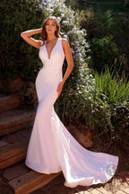 Elegant Mermaid Deep V-Neck Sleeveless Open Back Floor Length Prom Dress