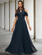 A-Line Mother of the Bride Dress Plus Size Elegant Floor Length Lace Tulle Sequined Sleeveless with Appliques