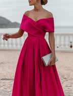 A-Line Evening Gown Party Dress Celebrity Style Dress Formal Wedding Court Train Sleeveless Off Shoulder Bridesmaid Dress Satin with Ruched