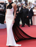 Mermaid / Trumpet Evening Gown Celebrity Style Dress Engagement Formal Evening Sweep / Brush Train Sleeveless Halter Neck Tulle with Splicing