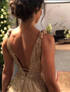 A-Line Prom Dresses Luxurious Dress  Strap Stretch Satin Backless with Sequin