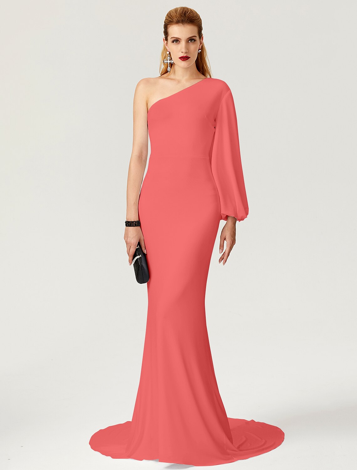 Mermaid / Trumpet Celebrity Style Dress Engagement Formal Evening Court Train Long Sleeve One Shoulder Jersey with Pleats