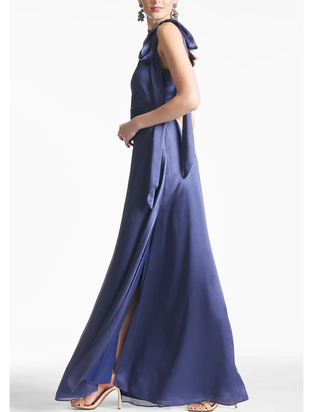 Sheath / Column Evening Gown Satin Elegant Dress Formal Engagement Floor Length Sleeveless Halter Neck Charmeuse with Slit Strappy
