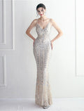 Mermaid / Trumpet Evening Gown Sparkle & Shine Dress Formal Floor Length Short Sleeve Spaghetti Strap Polyester with Beading Sequin