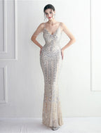 Mermaid / Trumpet Evening Gown Sparkle & Shine Dress Formal Floor Length Short Sleeve Spaghetti Strap Polyester with Beading Sequin