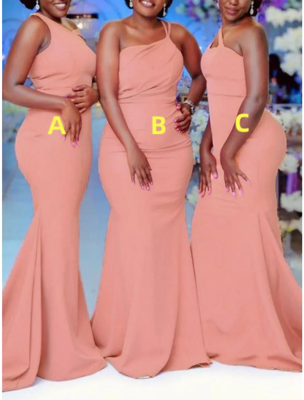 Mermaid Bridesmaid Dress One Shoulder Sleeveless With Stretch Fabric Ruching Elegant Brush Train