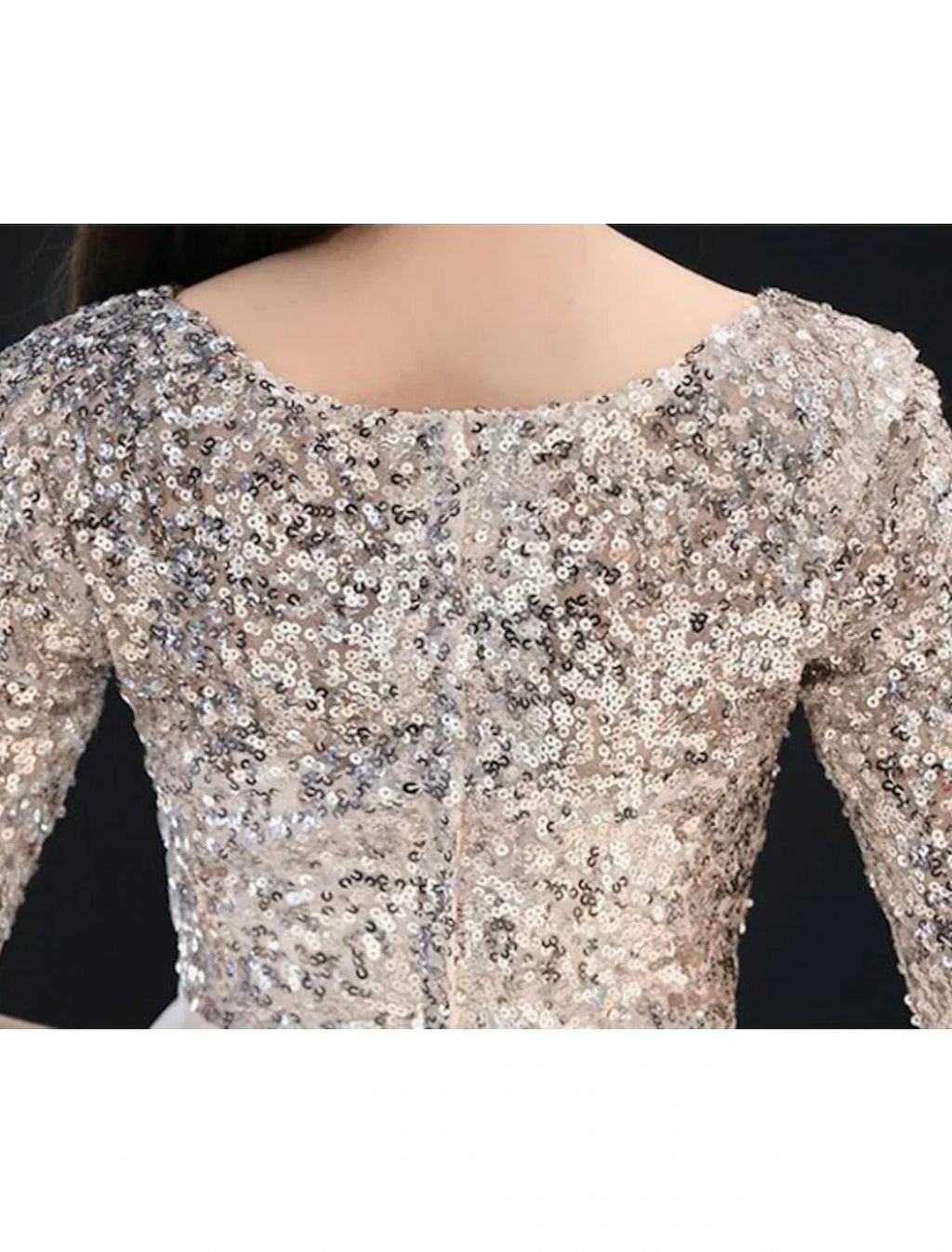 A-Line Sparkle White Cocktail Party Prom Dress Jewel Neck Half Sleeve Tea Length Satin with Sequin