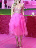 A-Line Homecoming Dresses Celebrity Style Dress Holiday Tea Length Sleeveless Spaghetti Strap Tulle with Sequin