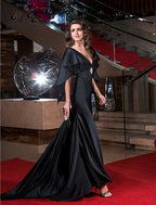 Mermaid / Trumpet Celebrity Style Dress Formal Evening Sweep / Brush Train Sleeveless Plunging Neck Stretch Satin V Back with Crystals