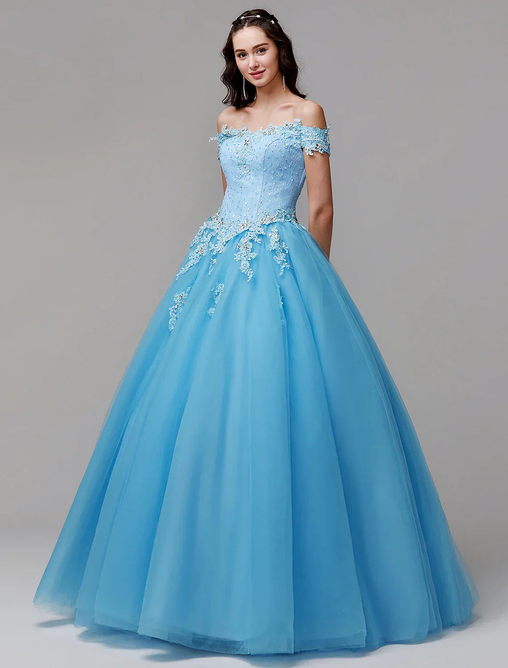 Vintage Dress Evening Floor Length Sleeveless Off Shoulder Lace Appliques