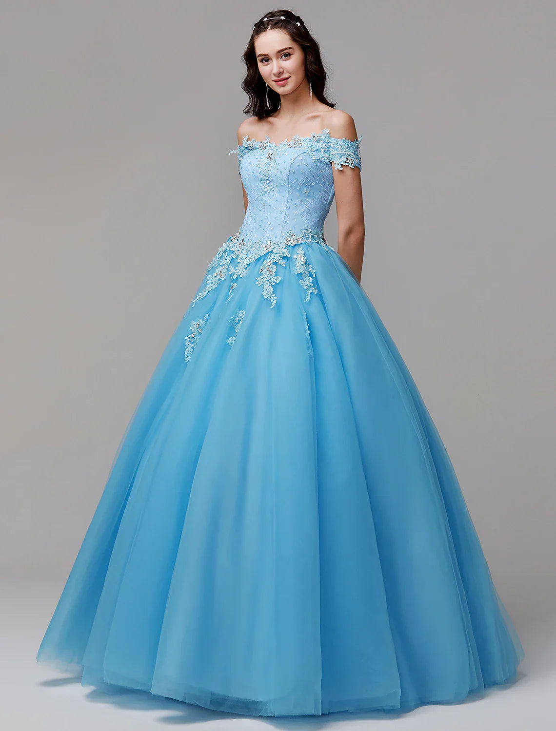 Vintage Dress Evening Floor Length Sleeveless Off Shoulder Lace Appliques