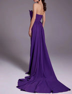 Sheath / Column Evening Gown Elegant Dress Formal Wedding Tea Length Sleeveless V Neck Chiffon with Ruched Slit