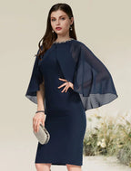 Cocktail Dress Party Knee Length Half Sleeve Chiffon with Beading