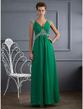 A-Line Evening Gown Sparkle & Shine Dress Formal Floor Length Sleeveless V Neck Chiffon with Rhinestone Ruched