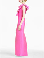 Sheath / Column Evening Gown Elegant Dress Formal Ankle Length Sleeveless One Shoulder Satin with Bow(s) Slit