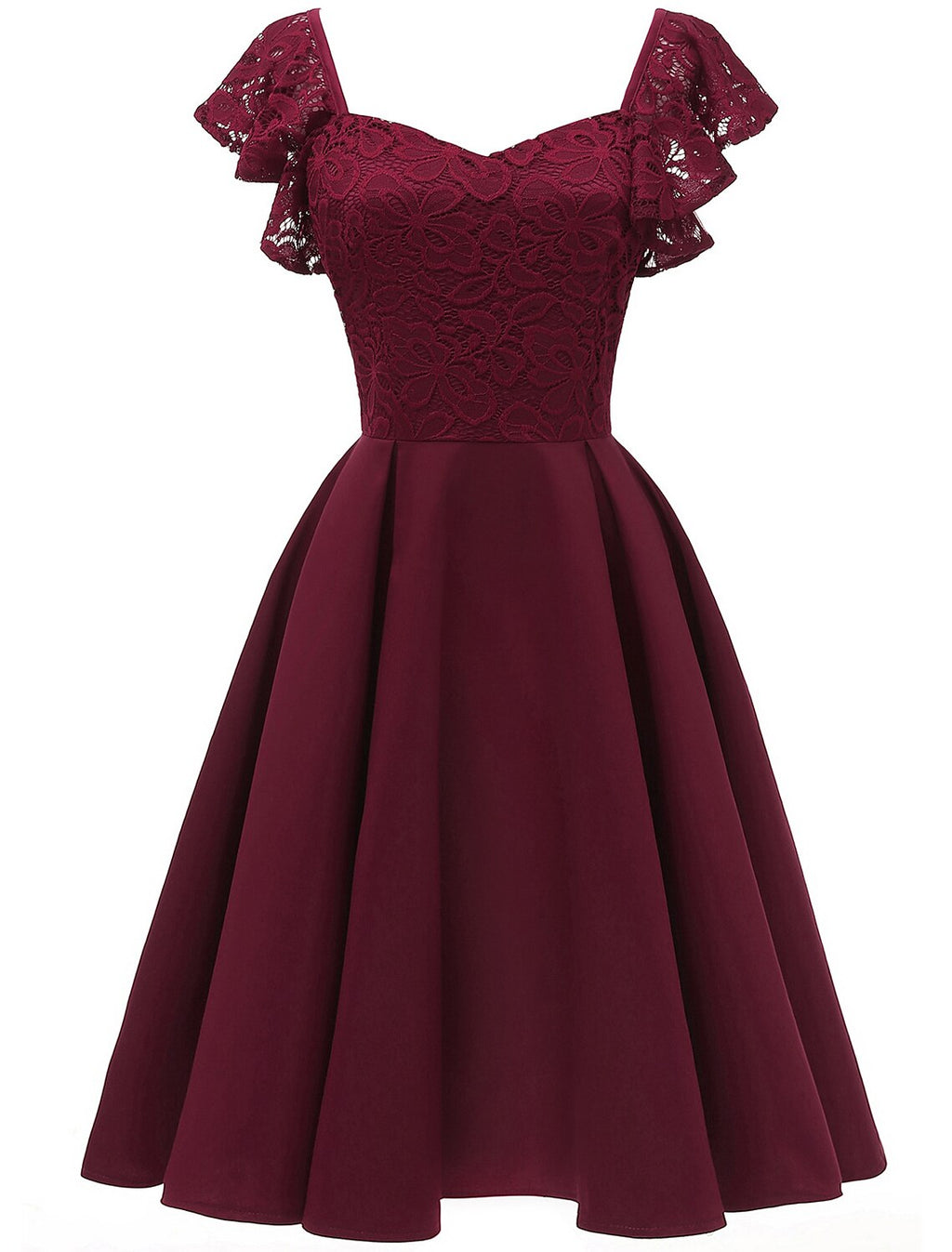 A-Line Cocktail Dresses Vintage Dress Party Wear Wedding Guest Knee Length Short Sleeve V Neck Spandex with Lace