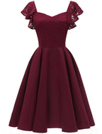 A-Line Cocktail Dresses Vintage Dress Party Wear Wedding Guest Knee Length Short Sleeve V Neck Spandex with Lace