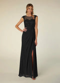 Black Dress A-Line Scoop Neck Sequins Mother of the Groom Dresses Elegant Illusion Cap Sleeves Leg Slit Evening Dress