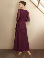A-Line Mother of the Bride Dress Plus Size Elegant Ankle Length Chiffon Half Sleeve Ruffles