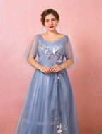 A-Line Prom Dresses Chinese Style Dress Prom Floor Length Half Sleeve V Neck Satin with Ruched Embroidery