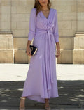 A-Line Mother of the Bride Dress Formal Wedding Guest Elegant V Neck Ankle Length Chiffon 3/4 Length Sleeve with Ruching Solid Color