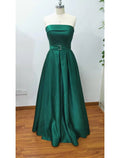 A-Line Prom Dresses Minimalist Dress Wedding Guest Floor Length Sleeveless Strapless Lace with Pleats Slit