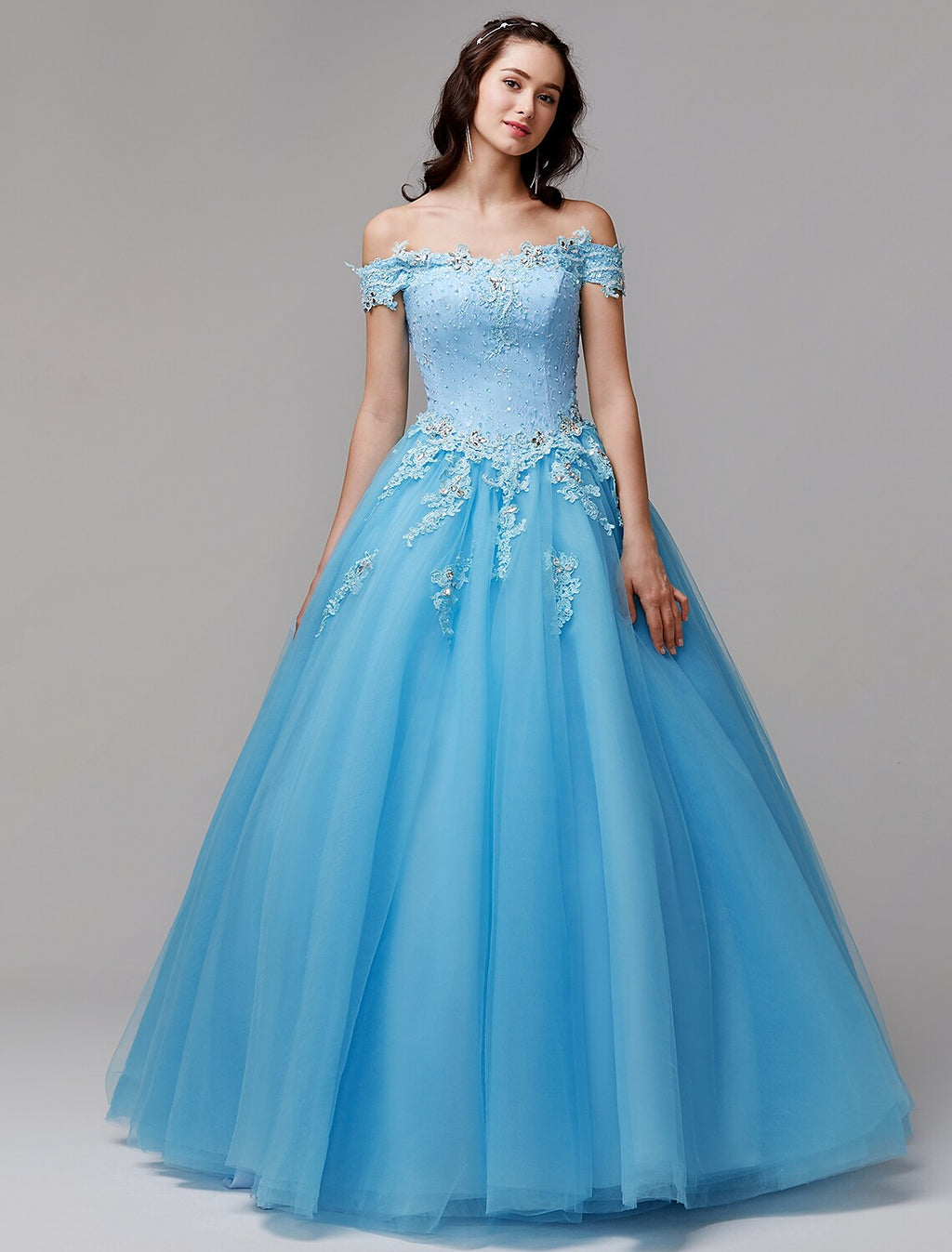 Vintage Dress Evening Floor Length Sleeveless Off Shoulder Lace Appliques