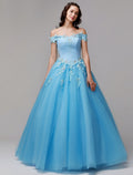 Vintage Dress Evening Floor Length Sleeveless Off Shoulder Lace Appliques