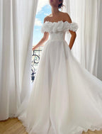 A-Line Prom Dresses Elegant Dress Engagement Sweep / Brush Train Sleeveless Off Shoulder Organza with Sleek