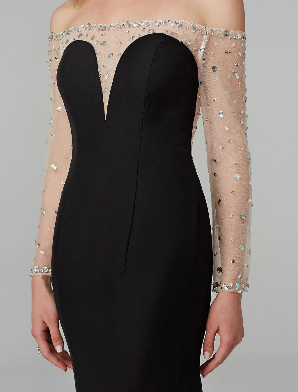 Dress Floor Length Long Sleeve Off Shoulder Chiffon  Beading