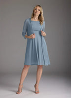 A-Line Scoop-Neck Three-Quarter Sleeve Back Zip Knee-Length Mother of the Bride Dress