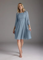 A-Line Scoop-Neck Three-Quarter Sleeve Back Zip Knee-Length Mother of the Bride Dress