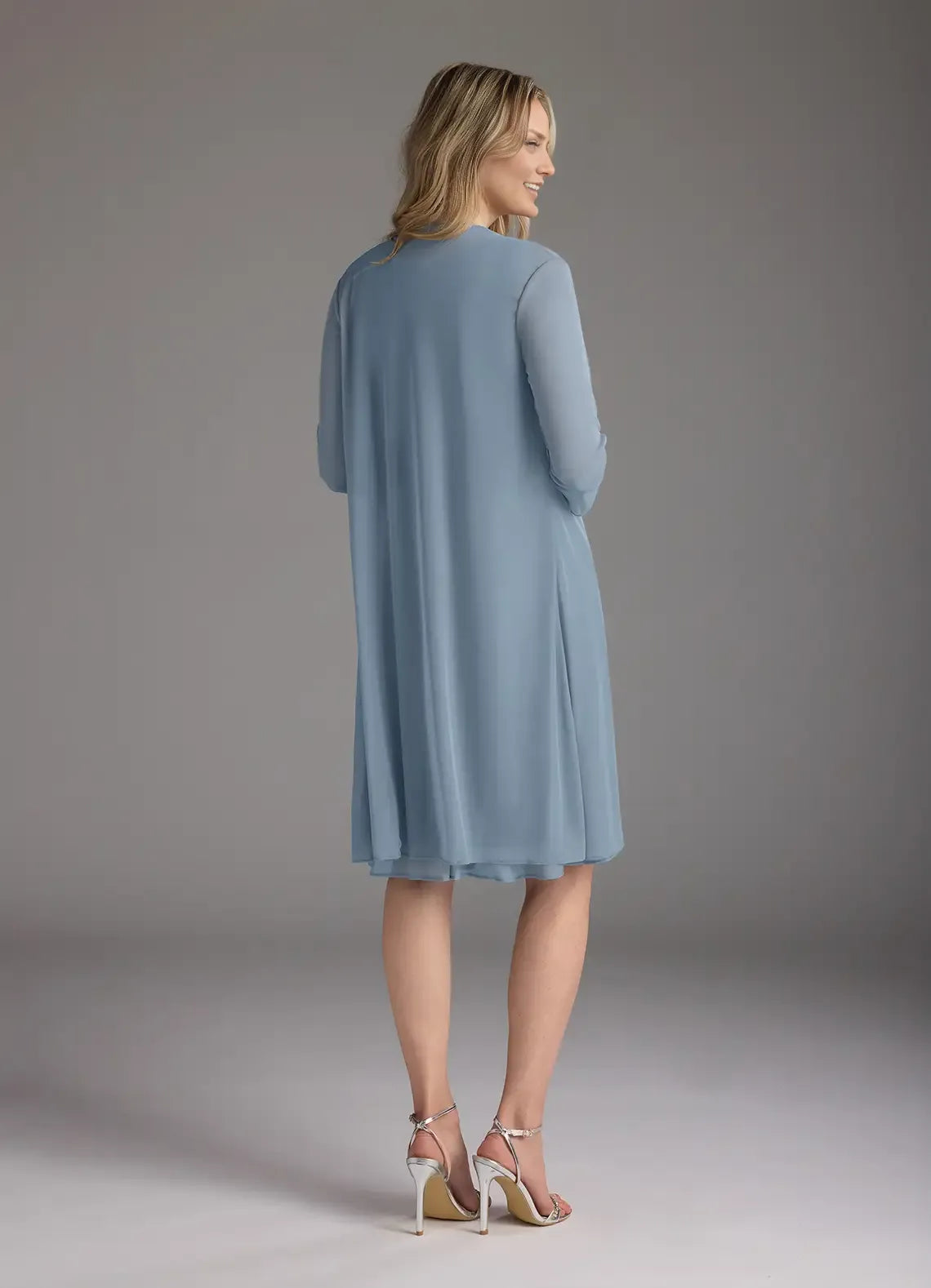A-Line Scoop-Neck Three-Quarter Sleeve Back Zip Knee-Length Mother of the Bride Dress