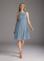 A-Line Scoop-Neck Three-Quarter Sleeve Back Zip Knee-Length Mother of the Bride Dress