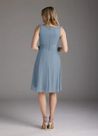 A-Line Scoop-Neck Three-Quarter Sleeve Back Zip Knee-Length Mother of the Bride Dress