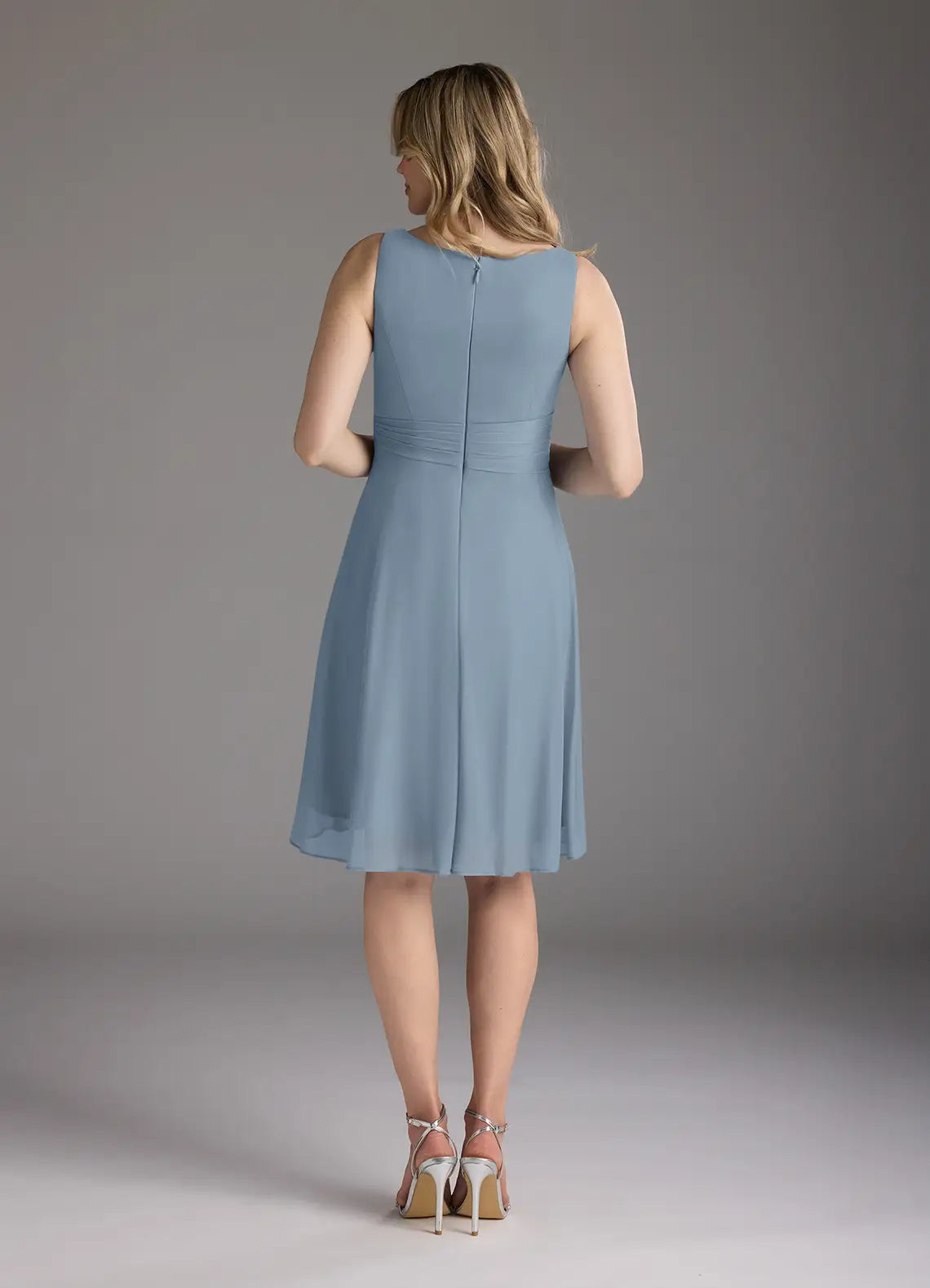 A-Line Scoop-Neck Three-Quarter Sleeve Back Zip Knee-Length Mother of the Bride Dress