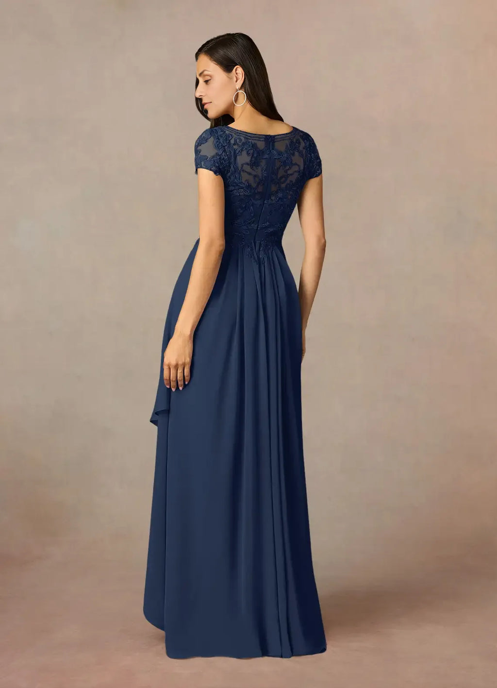 A-Line Scoop Neck Cap Sleeve Back Zip Asymmetrical-Length Mother of the Bride Dress