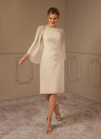 Sheath Bateau Neck Cap Sleeve Back Zip Knee-Length Mother of the Bride Dress