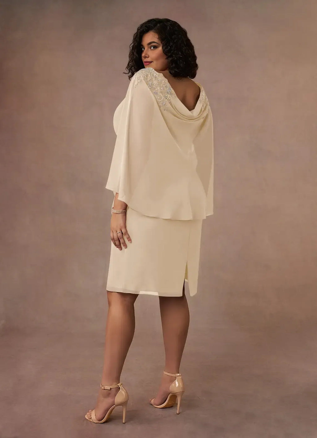 Sheath Bateau Neck Cap Sleeve Back Zip Knee-Length Plus Size Mother of the Bride Dress