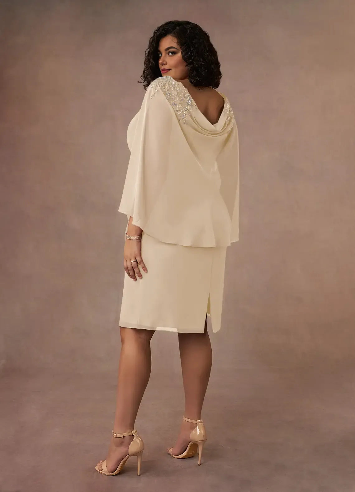 Sheath Bateau Neck Cap Sleeve Back Zip Knee-Length Plus Size Mother of the Bride Dress