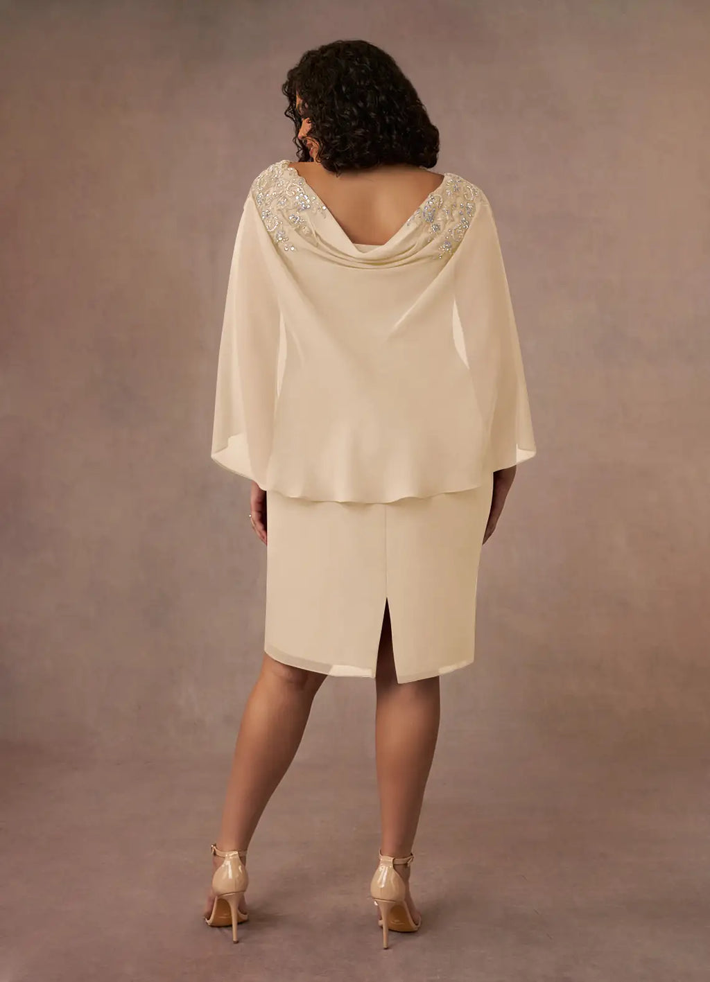 Sheath Bateau Neck Cap Sleeve Back Zip Knee-Length Plus Size Mother of the Bride Dress