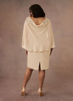Sheath Bateau Neck Cap Sleeve Back Zip Knee-Length Plus Size Mother of the Bride Dress