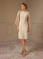 Sheath Bateau Neck Cap Sleeve Back Zip Knee-Length Mother of the Bride Dress