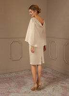 Sheath Bateau Neck Cap Sleeve Back Zip Knee-Length Mother of the Bride Dress