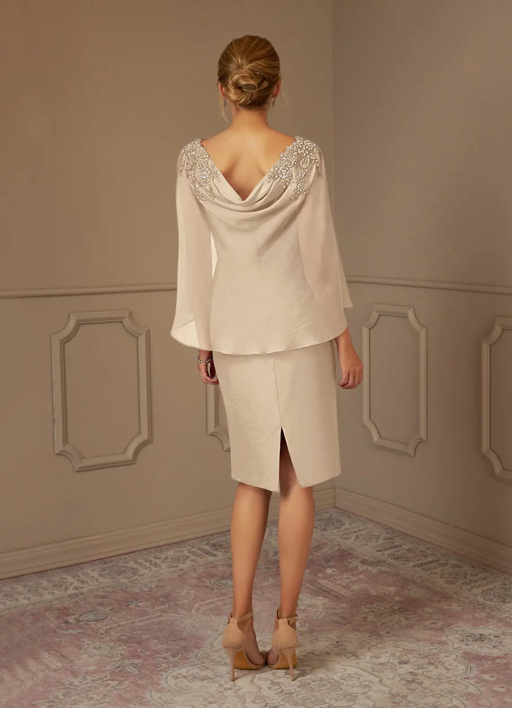 Sheath Bateau Neck Cap Sleeve Back Zip Knee-Length Mother of the Bride Dress