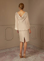 Sheath Bateau Neck Cap Sleeve Back Zip Knee-Length Mother of the Bride Dress